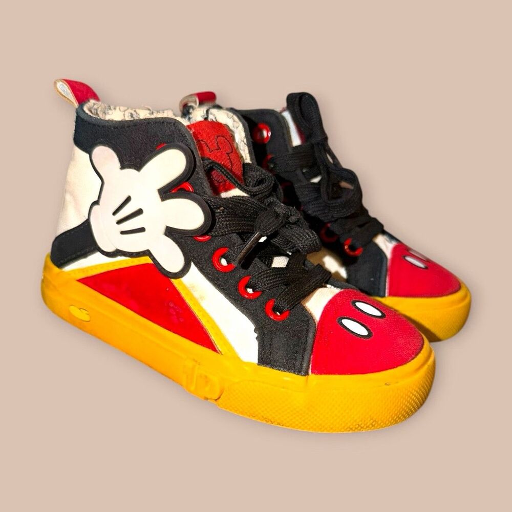 Disney Mickey Mouse Toddler High Top Sneakers Side Zip Red/Black US 9